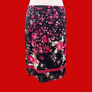 VTG My Michelle Floral Mini Skirt Red Lace Trim Sz M Y2K Whimsygoth Grunge